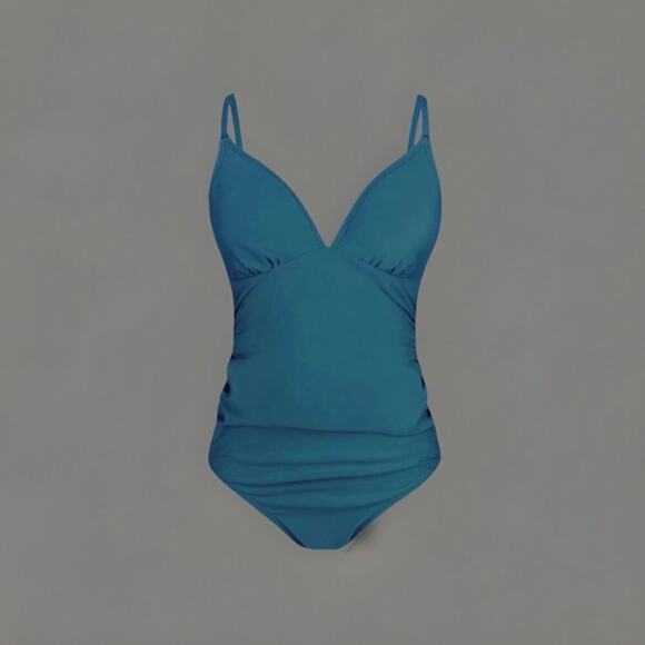 Cupshe Maternity One-Piece Swimsuit Medium Blue V-Neck Ruched Tummy Support - Picture 9 of 10